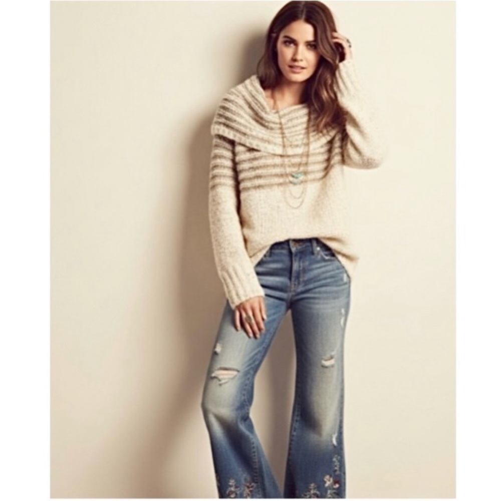 Free People Engineer Striped Cowl Neck Sweater Size Small.